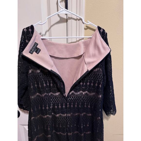 Jessica Howard Illusion Sleeve Crochet Lace Black Shift Lined Dress Sz 14 - Picture 7 of 11